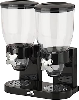 Zevro Dual Dry Food Dispenser – Countertop Cereal Dispenser with Portion Control, 17.5 oz Per Canister, Airtight BPA-Free Snack Dispenser for Kitchen Organization, Black/Chrome