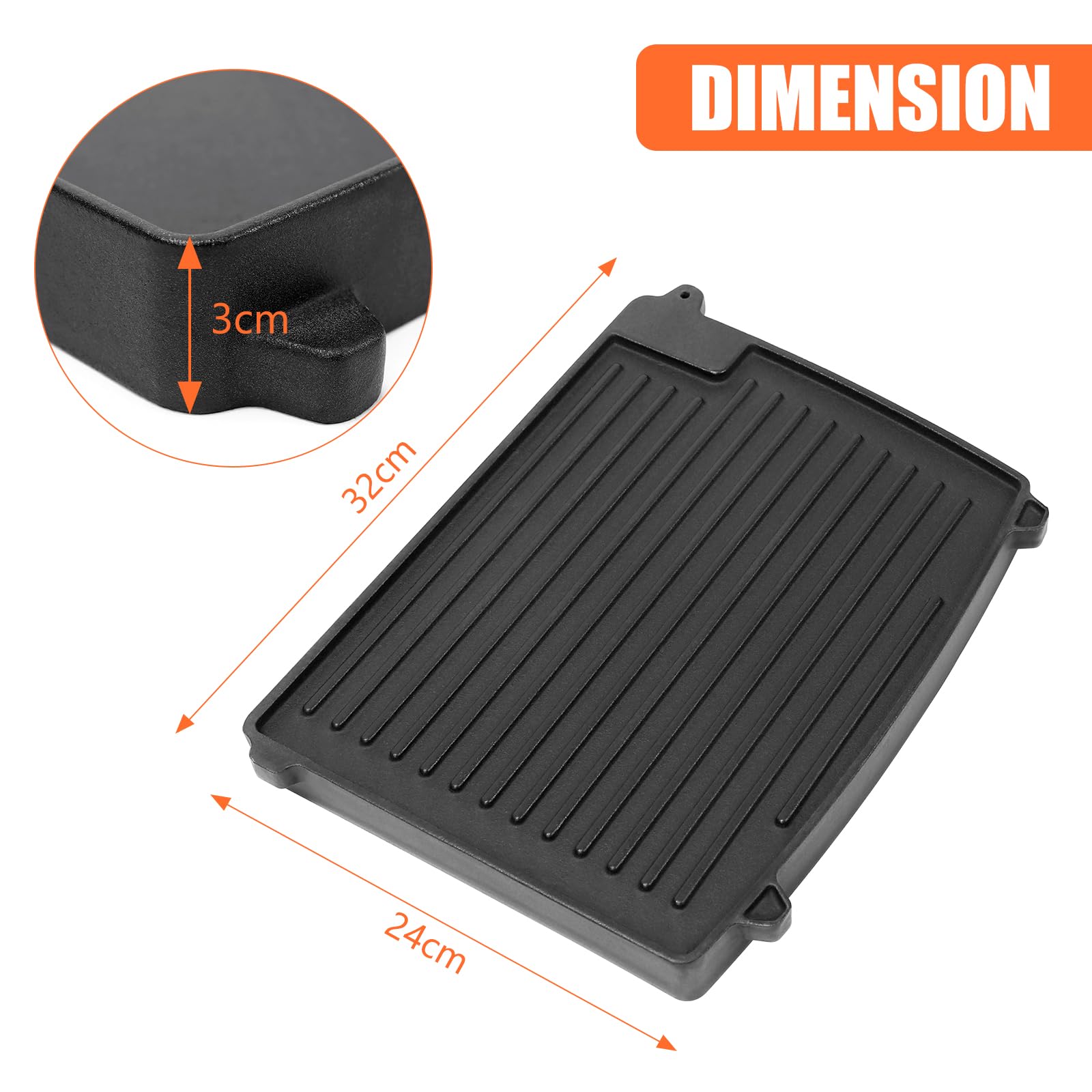Denmay 32 x 24 cm piastra in ghisa per Enders Urban, Urban Pro, Explorer, Explorer Pro, Grill a gas per Enders 2075, accessorio per piastra per barbecue massiccia, 1 pezzo