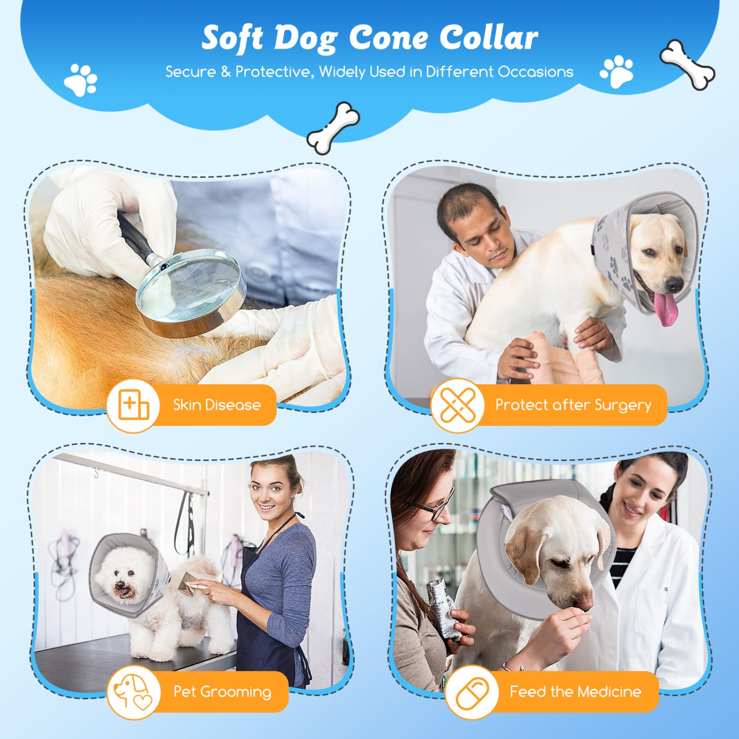 Nobleza Collar Isabelino Perro Plegable, Collar de Cono para Perros Anti- Mordida Ajustable, Gruesa y Suave Collar de Seguridad para Gatos Perros Recuperación de Cirugía o Heridas, M