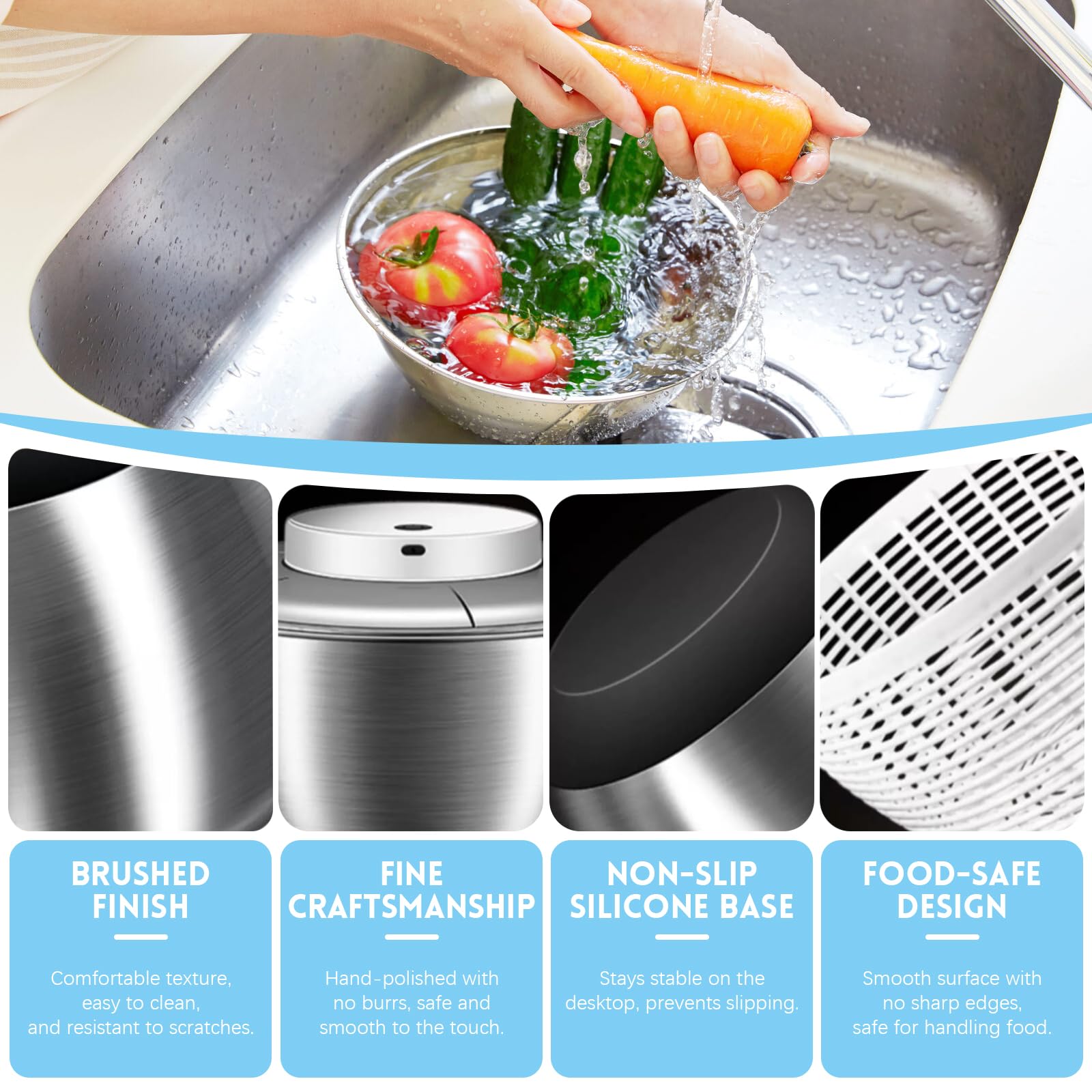 Centrifuga per insalata, 4,5 l, in acciaio inox, con centrifugazione automatica, fondo antiscivolo e ricaricabile tramite USB, asciugatore per frutta e verdura con coperchio, grande centrifuga per