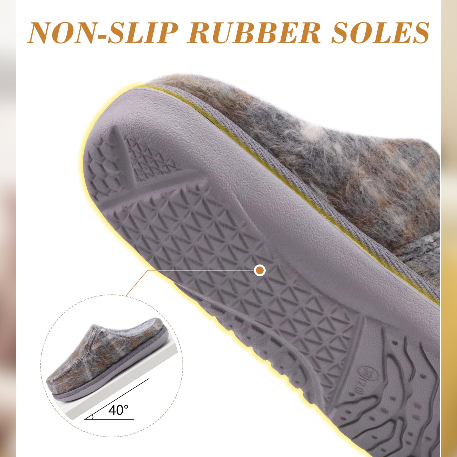 ONCAI Pantofole Donna Peluche Tessuto di Lana Houndstooth Misto Cotone Morbido Memory Foam Comode Plaid Pelliccia sintetica Ciabatte da casa Interno Esterno Tappetino Yoga Suola di Gomma Taglie 35-42