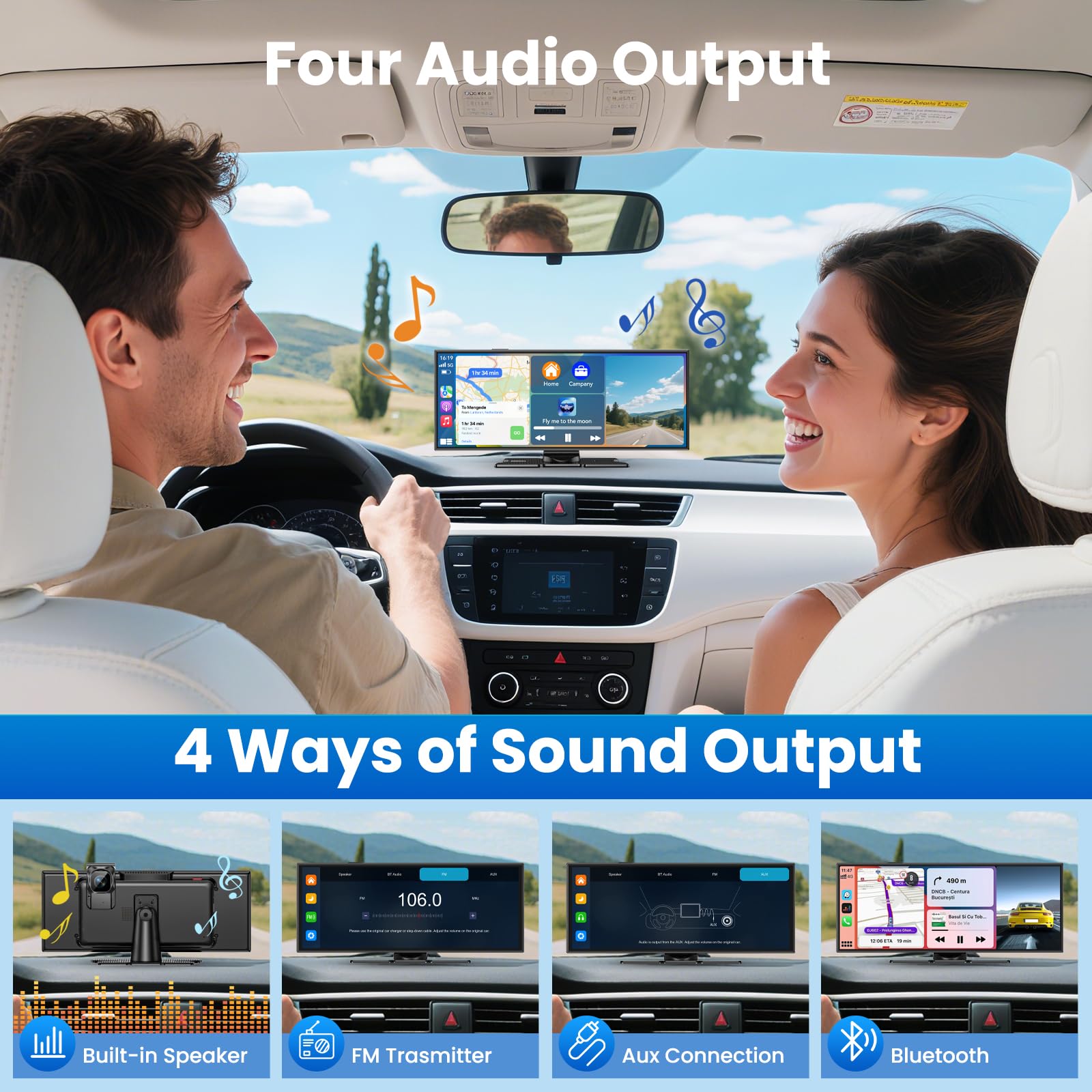 11.5 Zoll CarPlay Display für Apple CarPlay & Android Auto,Car Play IPS Touch Screen Kabelloses Carplay Android Auto Bildschirm mit AUX/FM,4K DashCam,1080P Rückfahrkamera,Mirror Link,Bluetooth