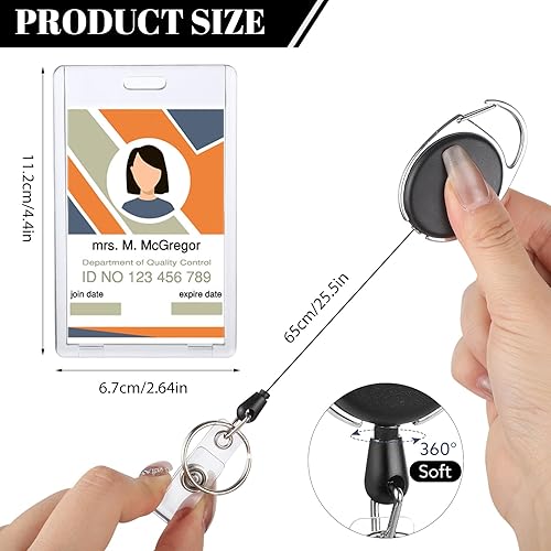 Miniatura 2 de Juego de 5 portatarjetas retráctil, clip retráctil, resistente con acrílico transparente vertical para tarjetas de identificación, para trabajo