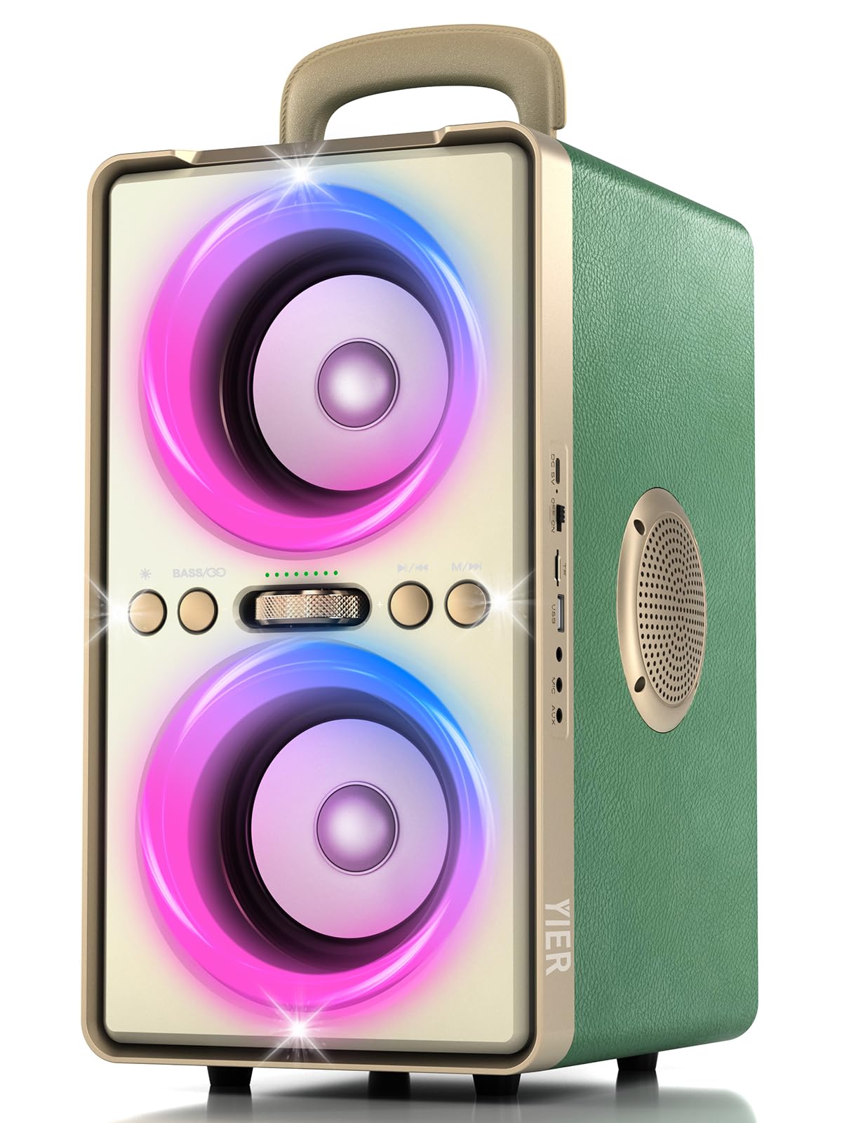 YIER Bluetooth Speaker, 240W Peak Loud Party Speaker with Big Bass, 20H Playtime, TWS, BT5.3, Large Portable Wireless Boom Box with LED Light for Outdoor Backyard Beach Home (Leather Green)
