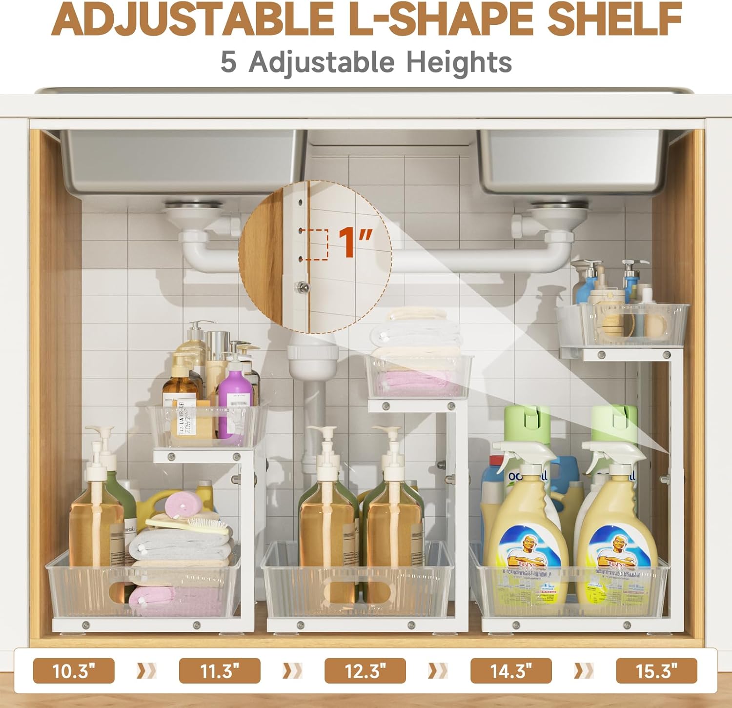 ETOYA Under Sink Organizer 2 Pack Pull Out Bathroom Cabinet Countertop Organizer 2 Tier Slide Out Kitchen Organizers and Storage Bathroom & Laundry Under Under Sink Shelf- White - Image 3