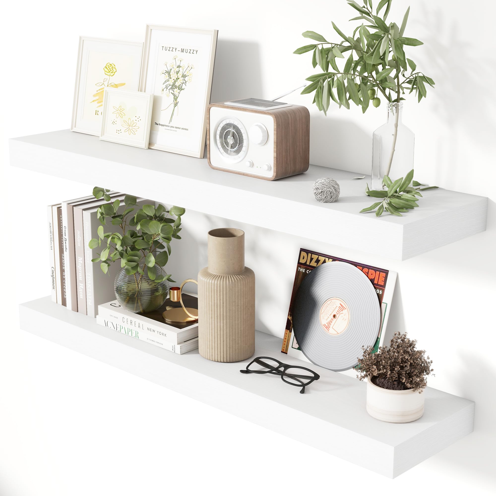 Heimlove Floating Shelves Set of 2, 90cm Floating Wall Shelf, Mounted Shelves for Living Room, Kitchen, Bedroom (White)