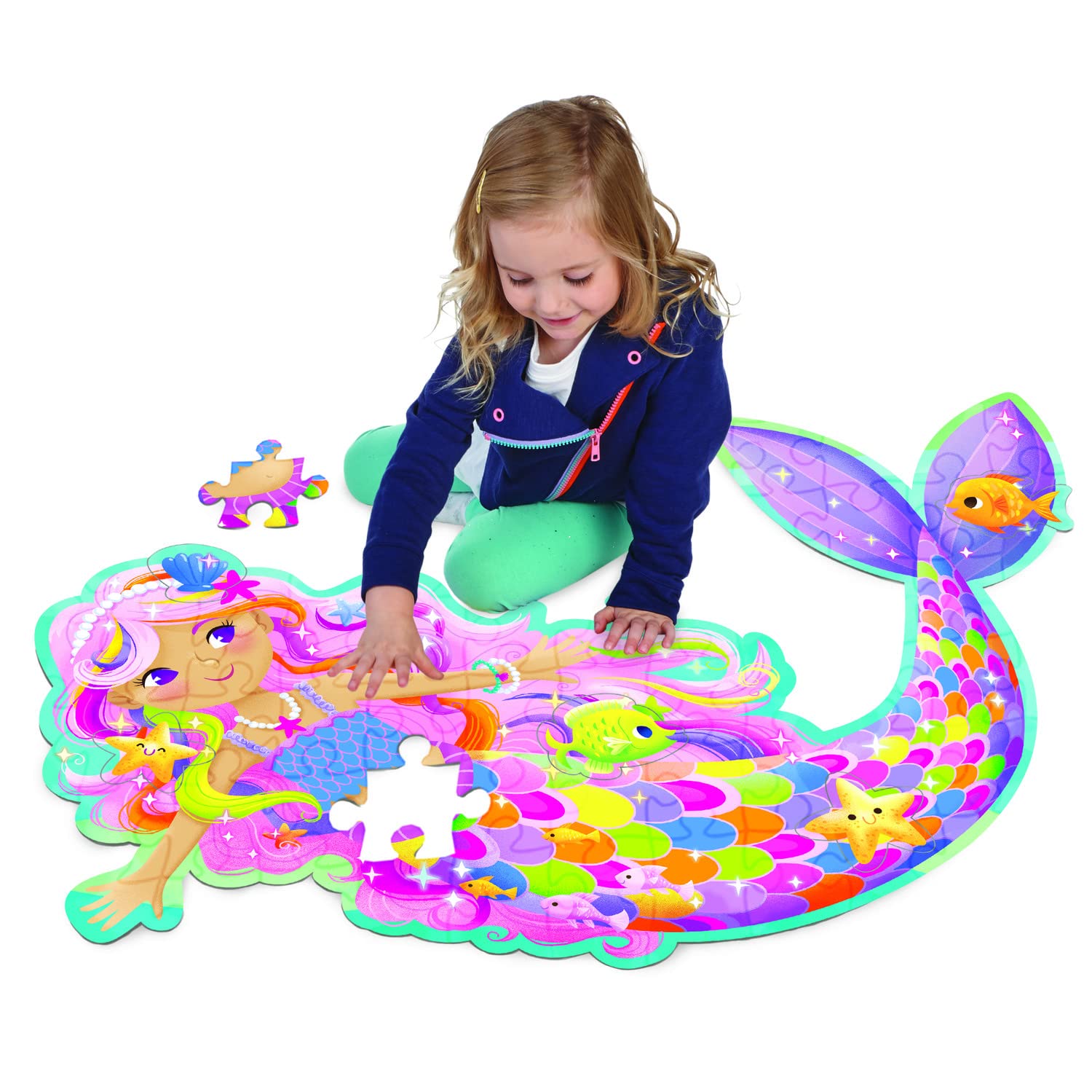 Peaceable Kingdom Shimmery Magical Mermaid Floor Puzzle - Image 3