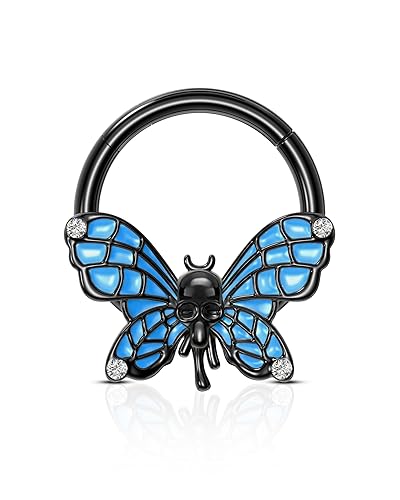 Agrewd Halloween Septum Rings 16G Black Septum Jewelry Colorful Helix Daith Earrings for Women Cute Helix Daith Piercing Jewelry Stainless Steel - Blue-10MM