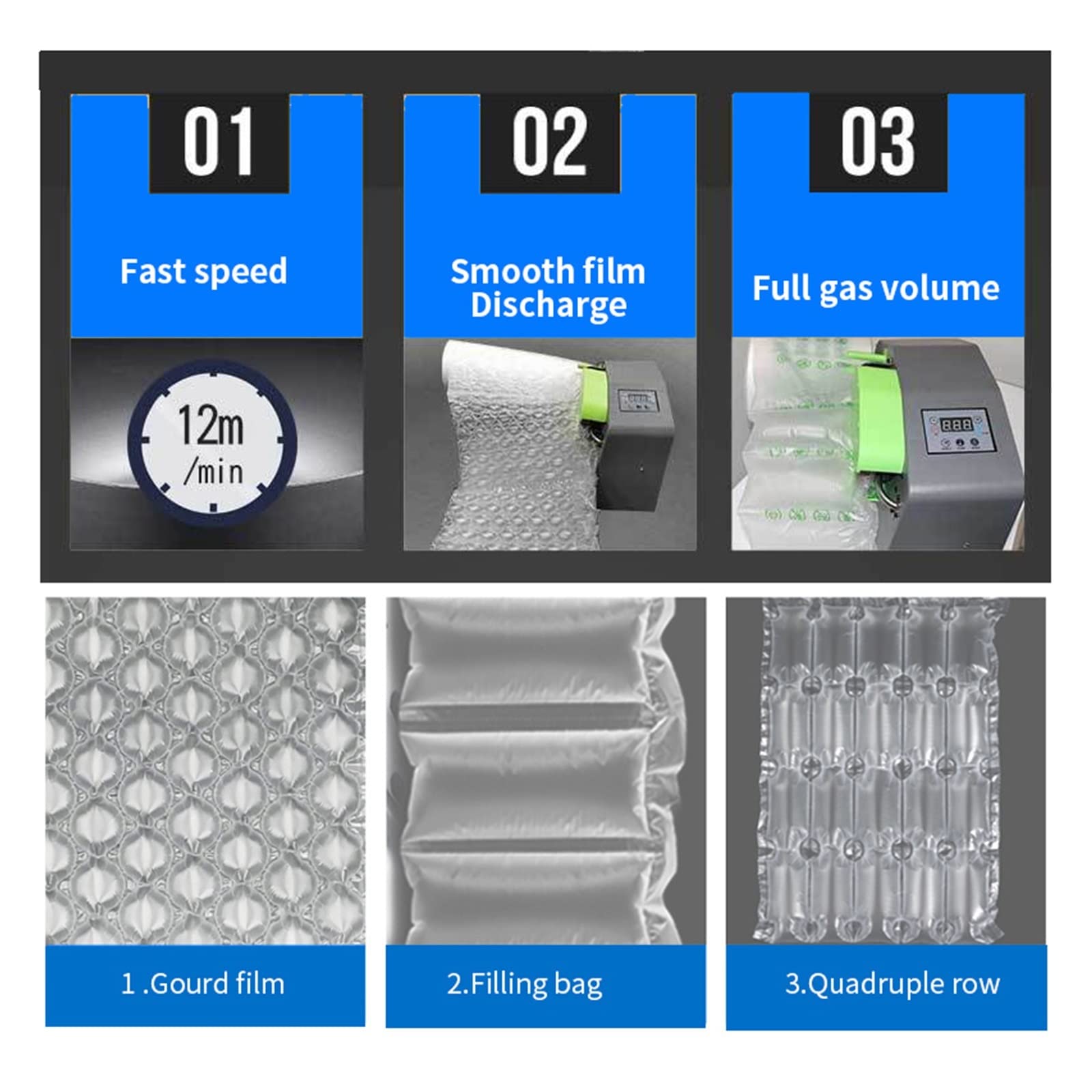 Buffer Air Cushion Machine Buffer Air Pillow Imballaggio Gonfiatore Riempimento automatico Air Pillow Bag Bubble Film Bubble Bag Machine Uso domestico