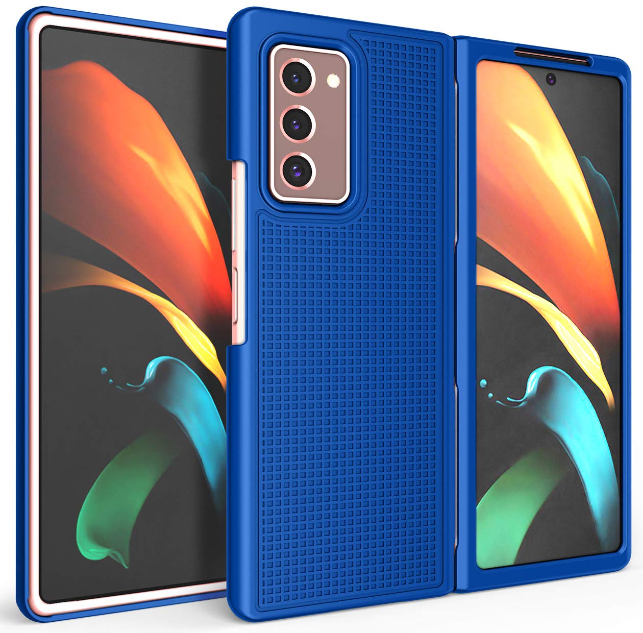 Nakedcellphone Case for Galaxy Z Fold 2, [Cobalt Blue] Slim Hard Shell Protector Cover [Anti-Fingerprint, Grid Texture] for Samsung Galaxy Z Fold 2 5G Phone (2020, SM-F916)