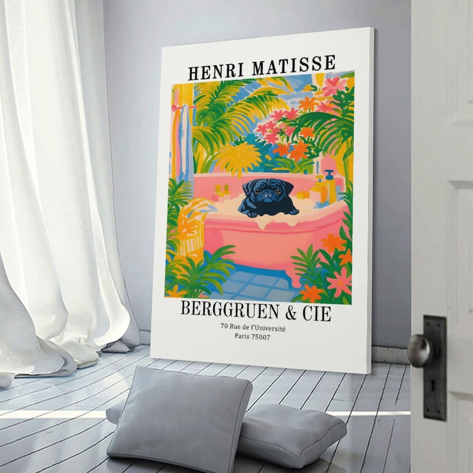Junmoney Henri Matisse Pug in Bathtub Art Decorative Wall Artwork 16x24inch(40x60cm), for Home Lounge, Bedroom Or Reading Nook, Easy Decor for Gallery Walls