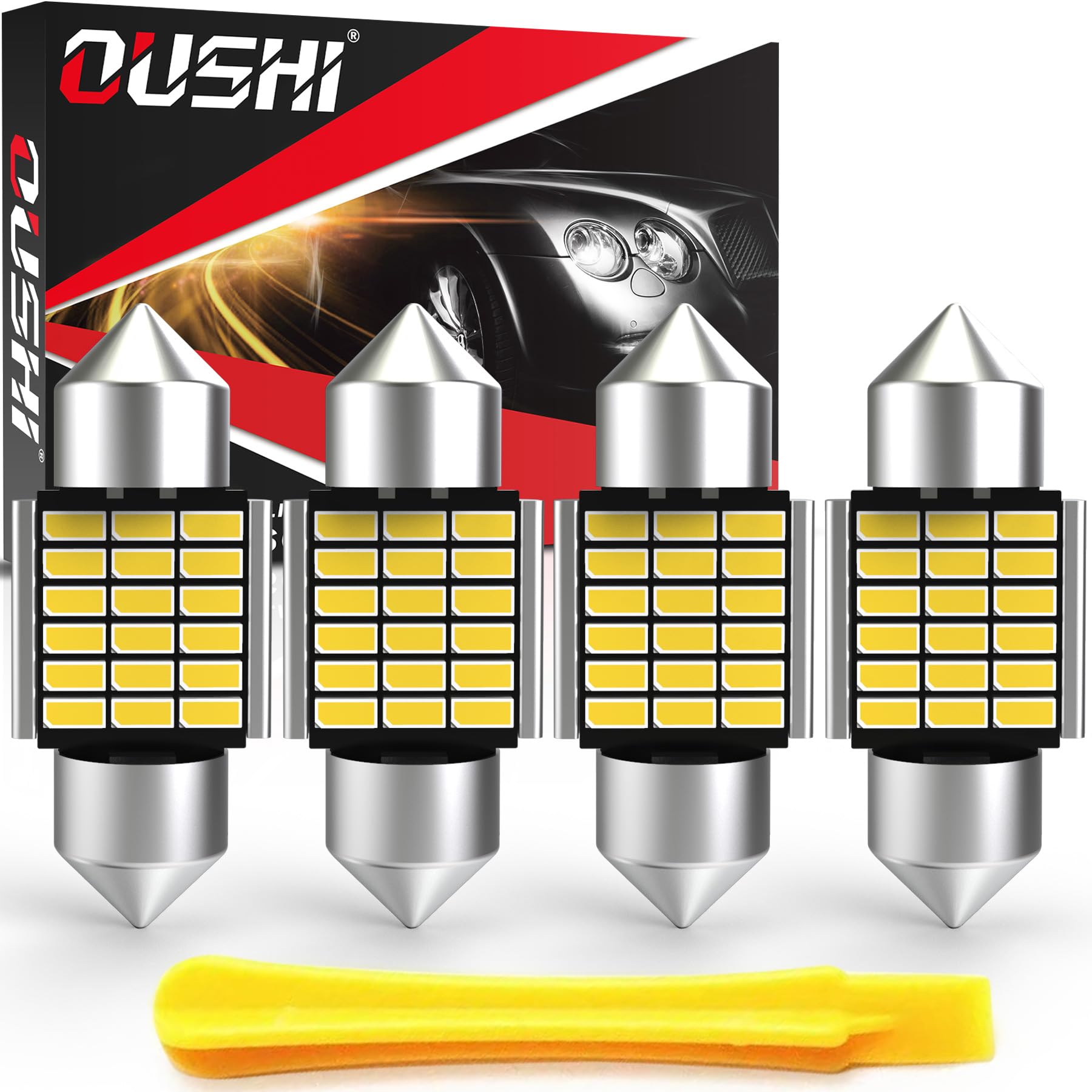 OUSHI Żarówki C5W Festoon LED 31 mm, 1,22 cala, Canbus 12 V, 6000 K, ksenonowa biel super jasna 3175, DE3175, DE3021, 3022, 3021, oświetlenie wewnętrzne i tablica rejestracyjna bez polaryzacji (zestaw