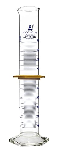 Cilindro graduado, 1000 mL - ASTM, tolerancia clase A 3.00 mL - Collar protector, base hexagonal - graduaciones azules - vidrio de borosilicato 3.3