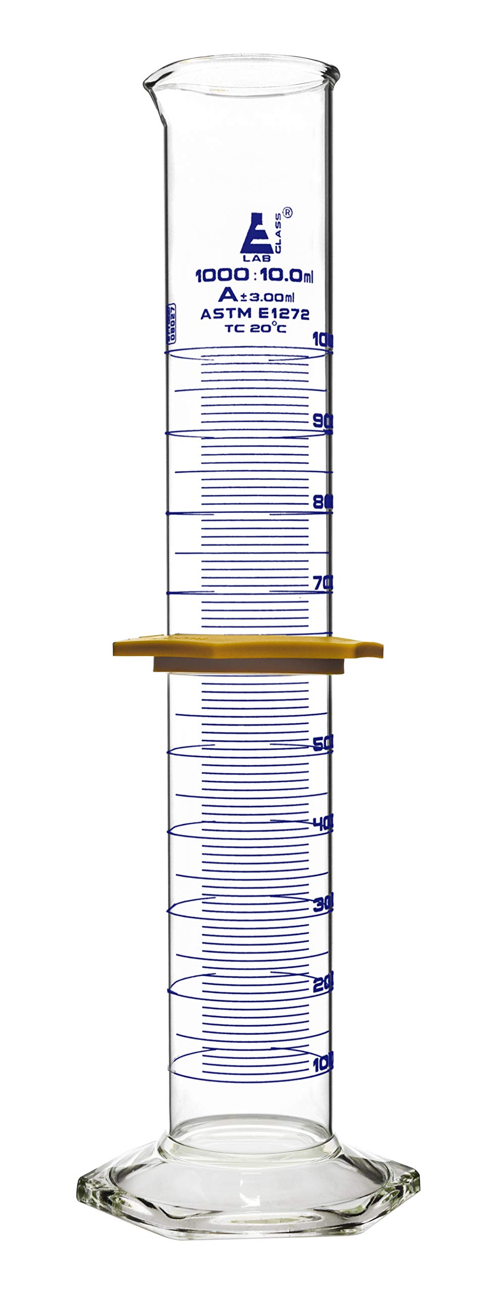 Measuring Cylinder 1000ml Astm Class A Tolerance 3 00ml Protective Collar Hexagonal Base Blue Graduations Borosilicate 3 3 Glass Eisco Labs Amazon Com Industrial Scientific
