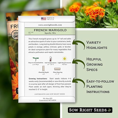 Miniatura 2 de Sow Right Seeds - Semillas de caléndula chispeantes para plantar - Paquete de semillas de reliquia sin OMG con instrucciones (idioma español no