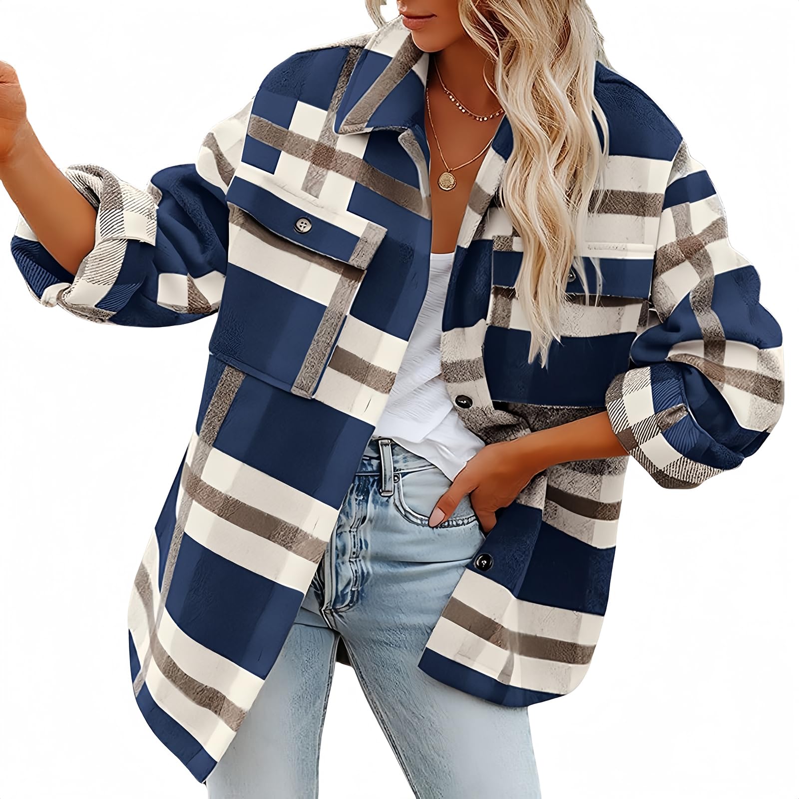 Camisa de mujer, Camisa de manga larga a cuadros con botones Adecuado para todas las estaciones. Invierno como imprimación