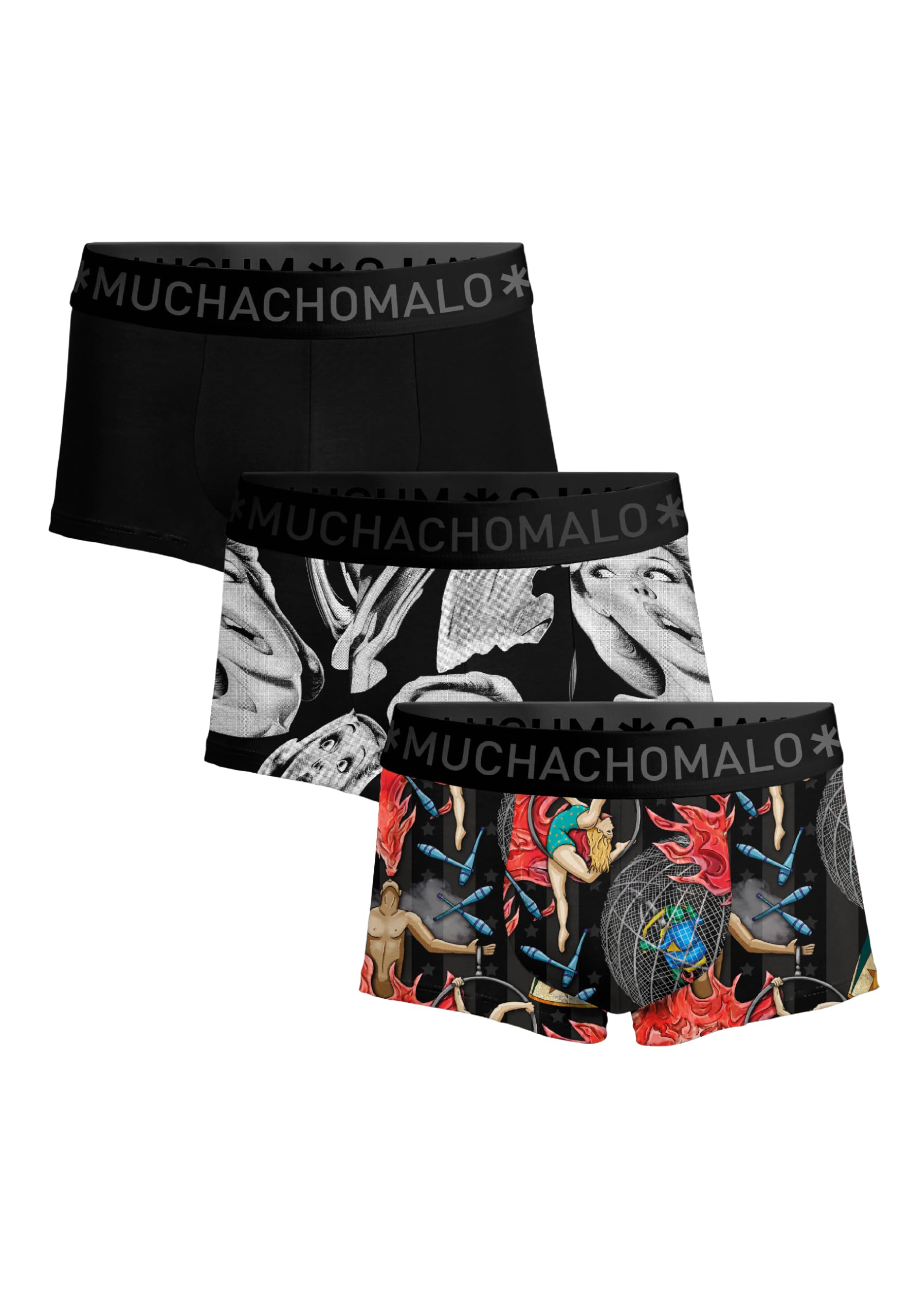 Muchachomalo Uomo Trunks 3-Pack, Fantasia, Cotone, Fascia Elastica