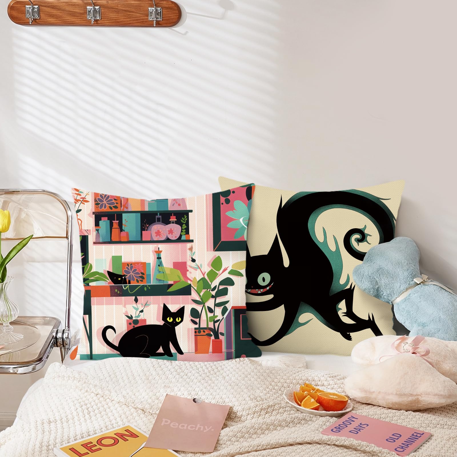 BREASOME Cushion Covers 45 x 45 cm Set of 4 Black Cat Cushion Covers Polyester Decorative Square Throw Pillow Cases for Sofa Couch Bedroom Living Room - Image 3