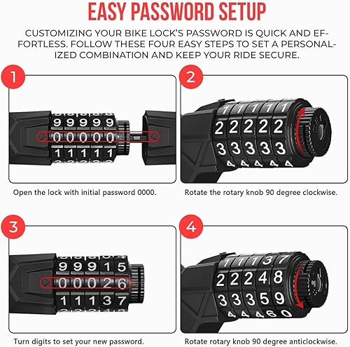 Miniatura 5 de Cerradura eléctrica para bicicleta, cerradura de cable de combinación reiniciable de 5 dígitos para scooters, motocicleta, cerradura de bicicleta