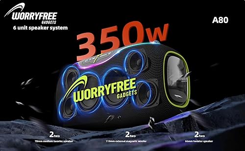 Miniatura 6 de Altavoz Bluetooth inalámbrico de 350 W, tiempo de reproducción de 24 horas, luces RGB, micrófono con ecualizador y control de volumen, rango de 10 M