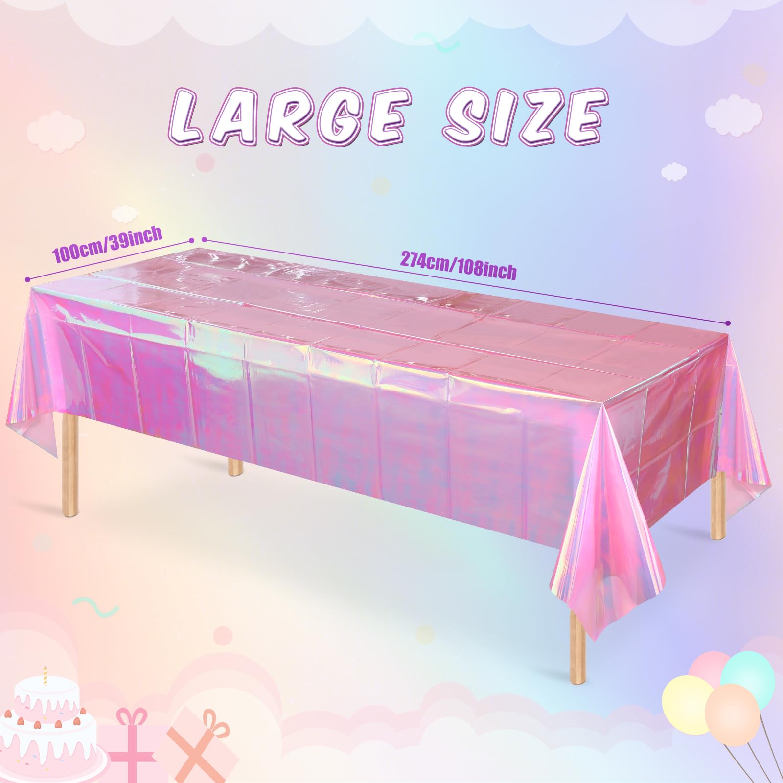 Lot De 5 Nappes En Plastique Irisé Rectangulaires 137x274 Cm - Imperméables, Pour Fêtes Anniversaire Mariage Noël - 2