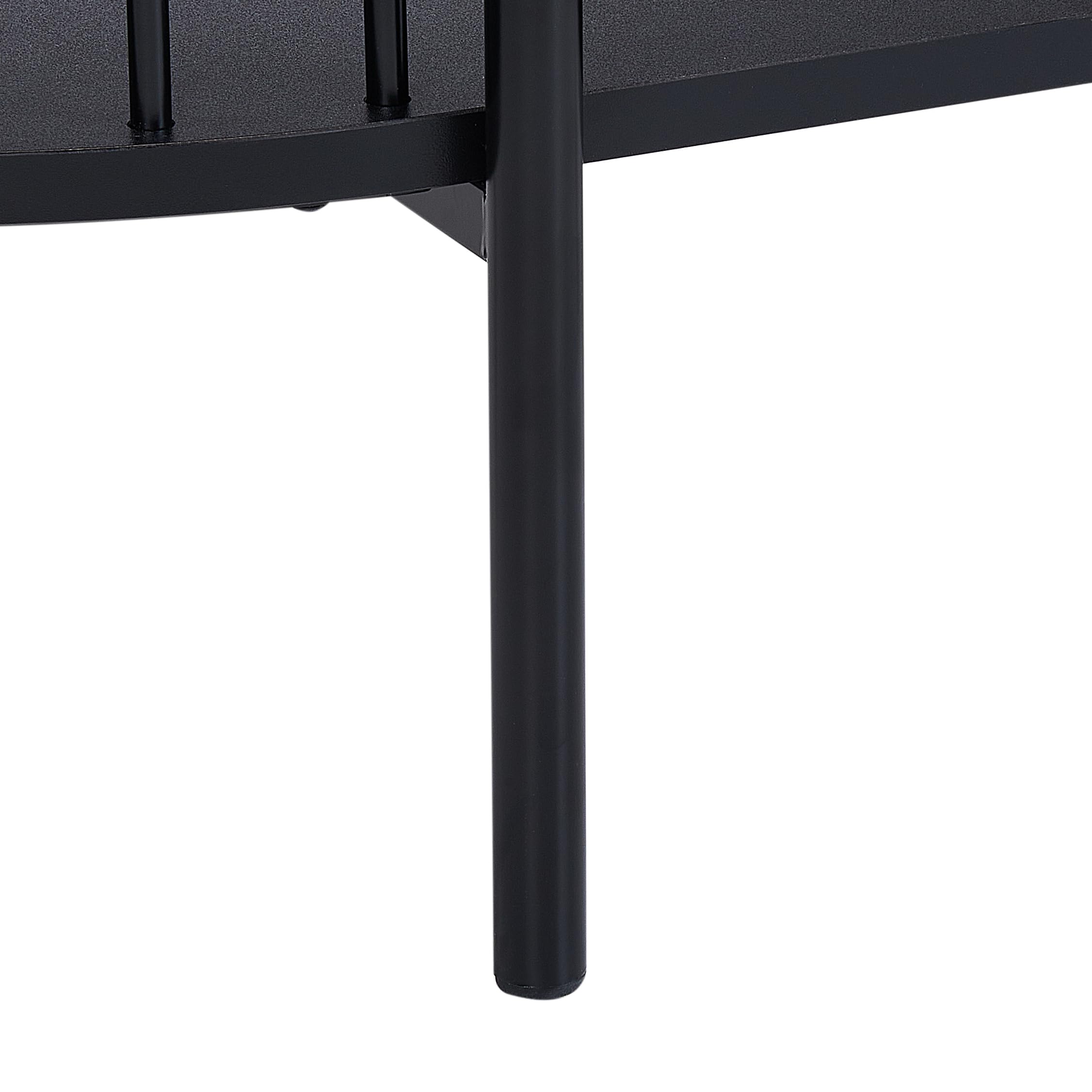 Beliani Couchtisch oval schwarz mit Metallbeinen Ablagefach offene Gitter-Optik Oreana