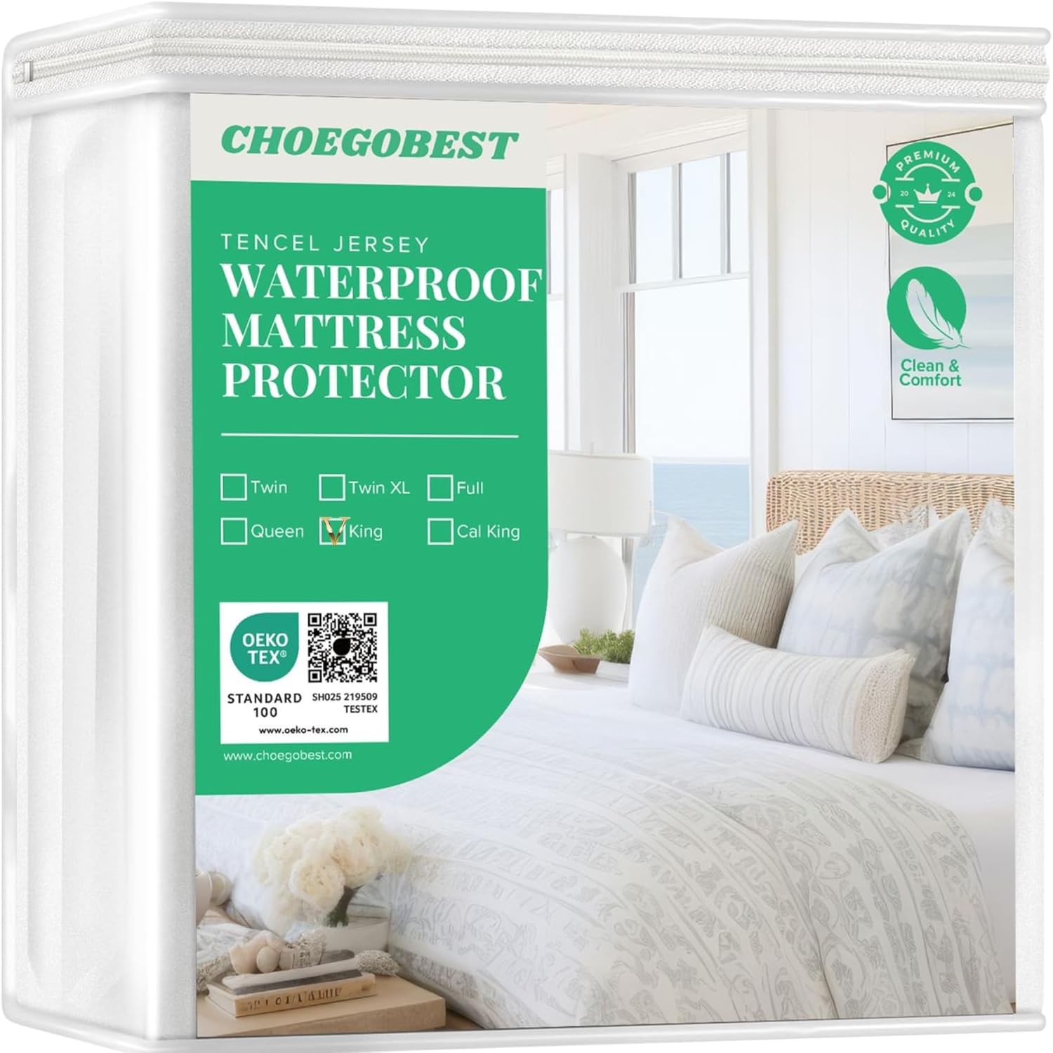 Waterproof Mattress Protector King – 100% Tencel Lyocell, Soft & Breathable, College Dorm Essential, Noiseless & Hypoallergenic Mattress Cover