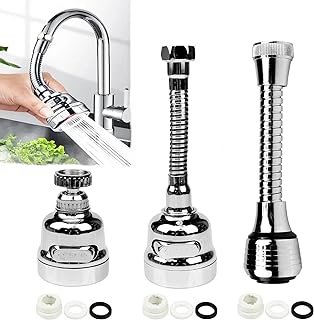 3 Pieces Kitchen Tap Head Fucet Aerator, 360 Degree Rotatable 3 Mode Adjustable Faucet Extender Kitchen Faucet Head Replacement for Bathroom Kitchen