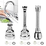 3 Pieces Kitchen Tap Head Fucet Aerator, 360 Degree Rotatable 3 Mode Adjustable Faucet Extender Kitchen Faucet Head Replacement for Bathroom Kitchen