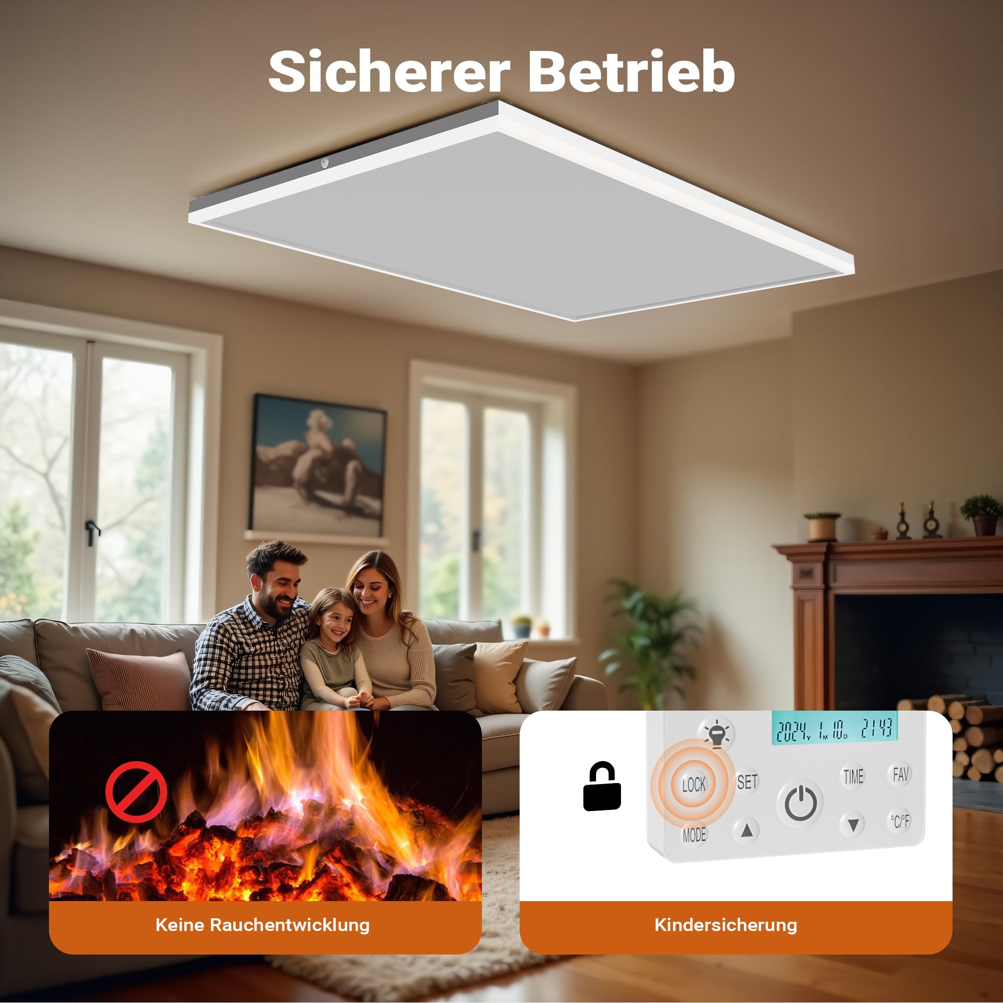 Wiltec Infrarot Deckenheizung 370 W, Infrarotheizung Deckenmontage mit LED-Beleuchtung 65,5 x 63 x 3,5 cm, Infrarot Heizung mit Thermostat