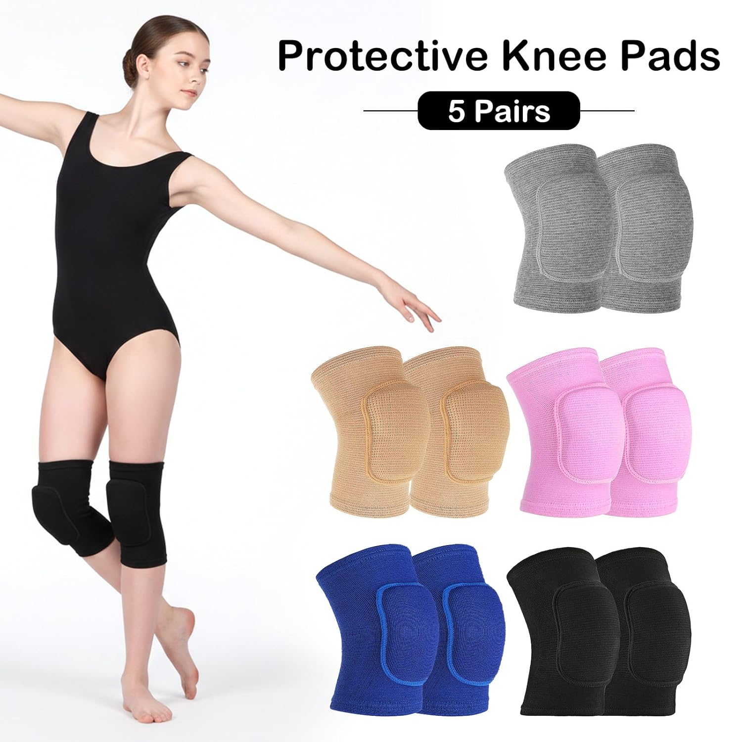 5 Pairs Dance Knee Pads Women Protective Non-Slip Knee Pads for Yoga Cheerleading Pole Floor Dance Volleyball