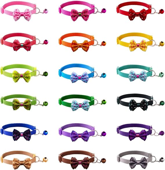 Cat Collars 18 Pack Pet Collars with Bell Cat ID Safe Collars Pet Collars Adjustable 7.5-12.6