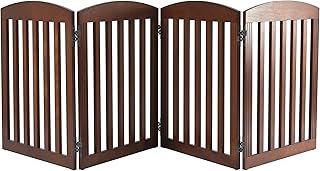 SPIRICH 96" Extra Wide 28" Tall Dog Gate Indoor, Dog Gates for Doorways, Stairs, The House, Wooden Freestanding Foldable Pet Gate, Step Over Puppy Gate, 4 Panels, Brown