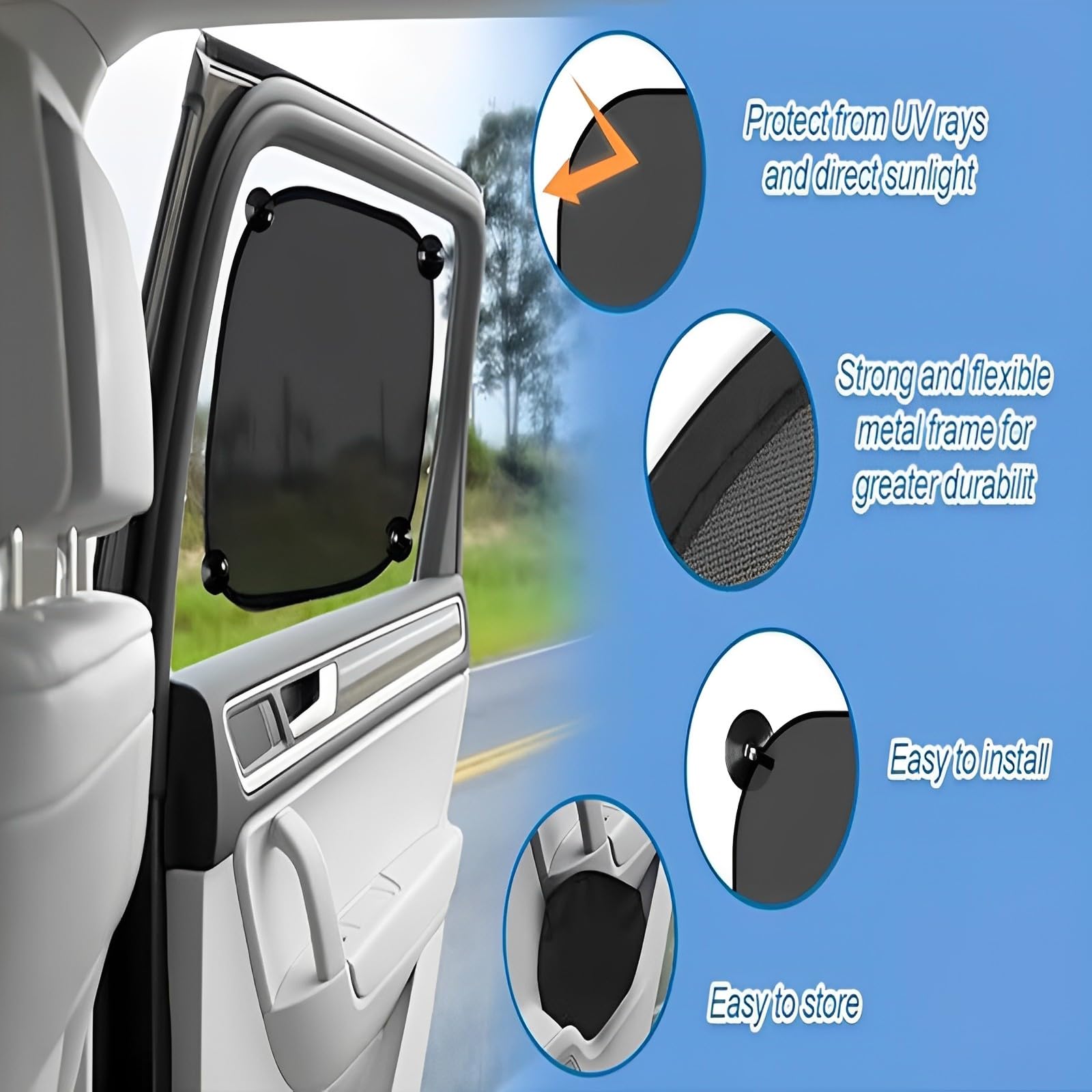 Copertura per auto per bambini 2 pezzi 44x35 cm con 4 ventose Motivo a scacchi Protezione UV