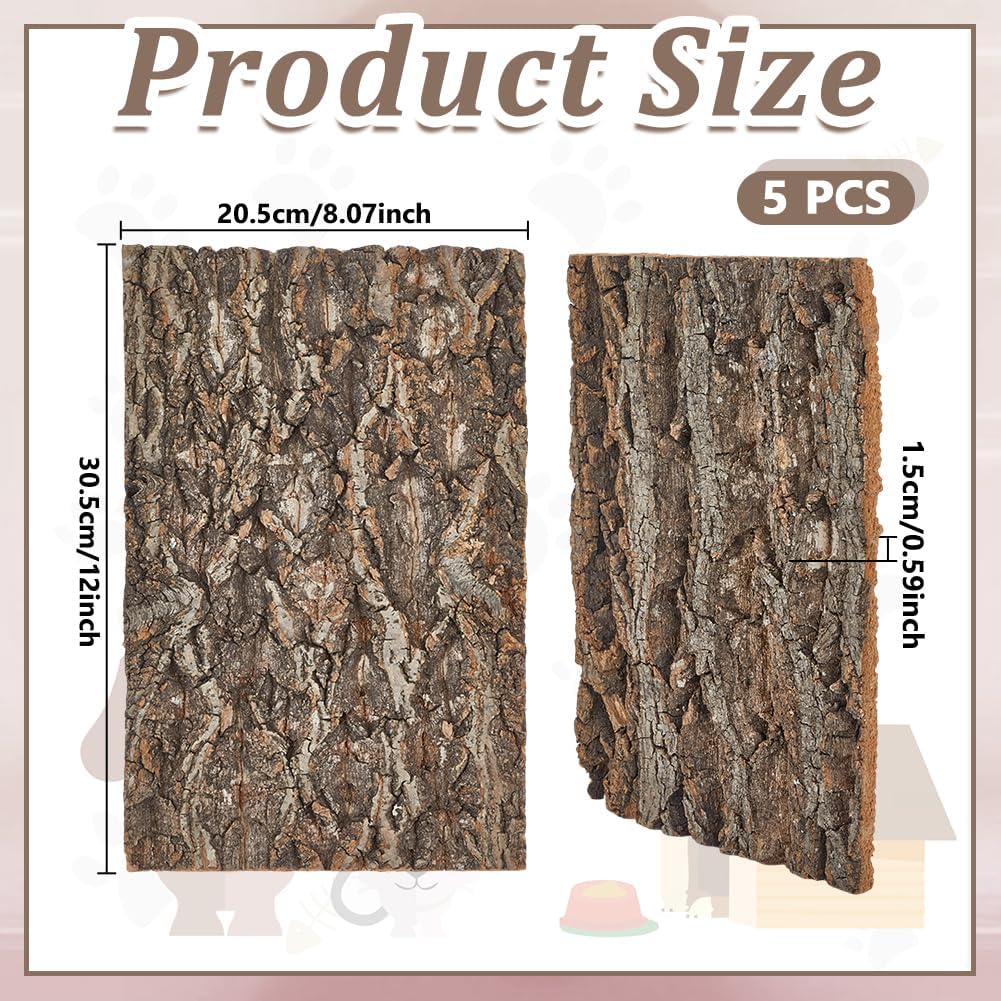 5 Pack Cork Bark 12" L x 8" W Cork Barks for Reptiles Natural Bird Perch Boards Reptile Climbing Mat Wall Terrarium Decor for Birds Turtle Lizard Beared Dragon Chameleon Snake