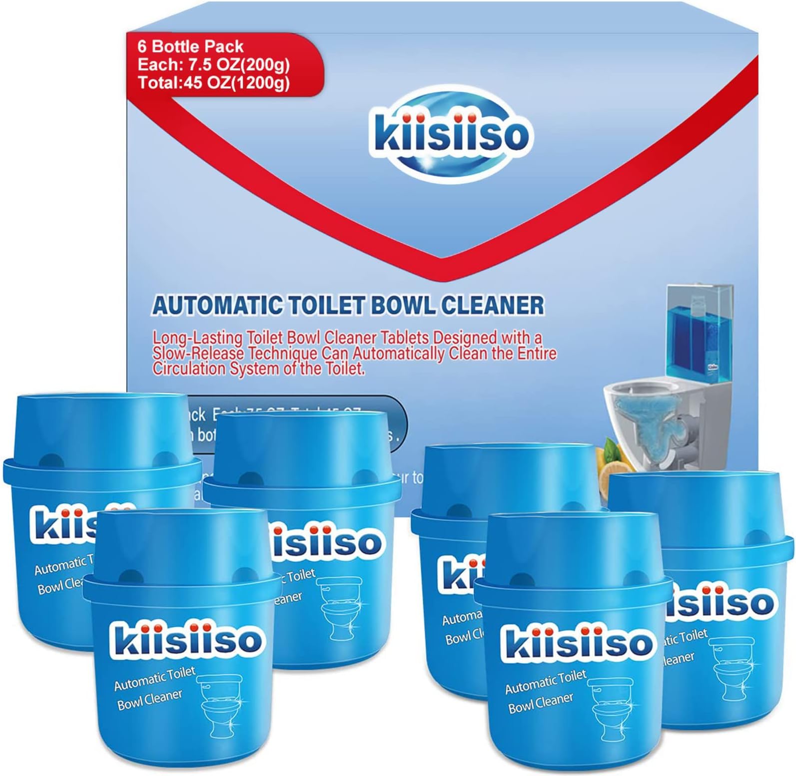 Toilet Bowl Cleaners 6 Bottles, Automatic Long-Lasting Toilet Bowl Cleaner Tablets in Bottle, for About 6 Months' Supply, Blue