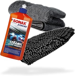 detailmate Car wash and drying set SONAX XTREME Ceramic Active Shampoo 500ml chenille wash glove dry cloth 1000 GSM - for perfect car wash