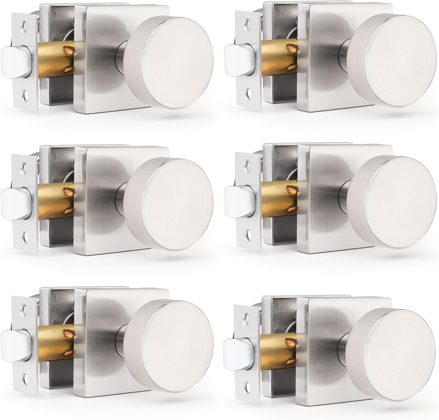 Gobrico Brushed Nickel Passage Door Knobs(6 Pack), Heavy Duty Closet Door Handles Without Lock, Door Knob Sets for Hallway