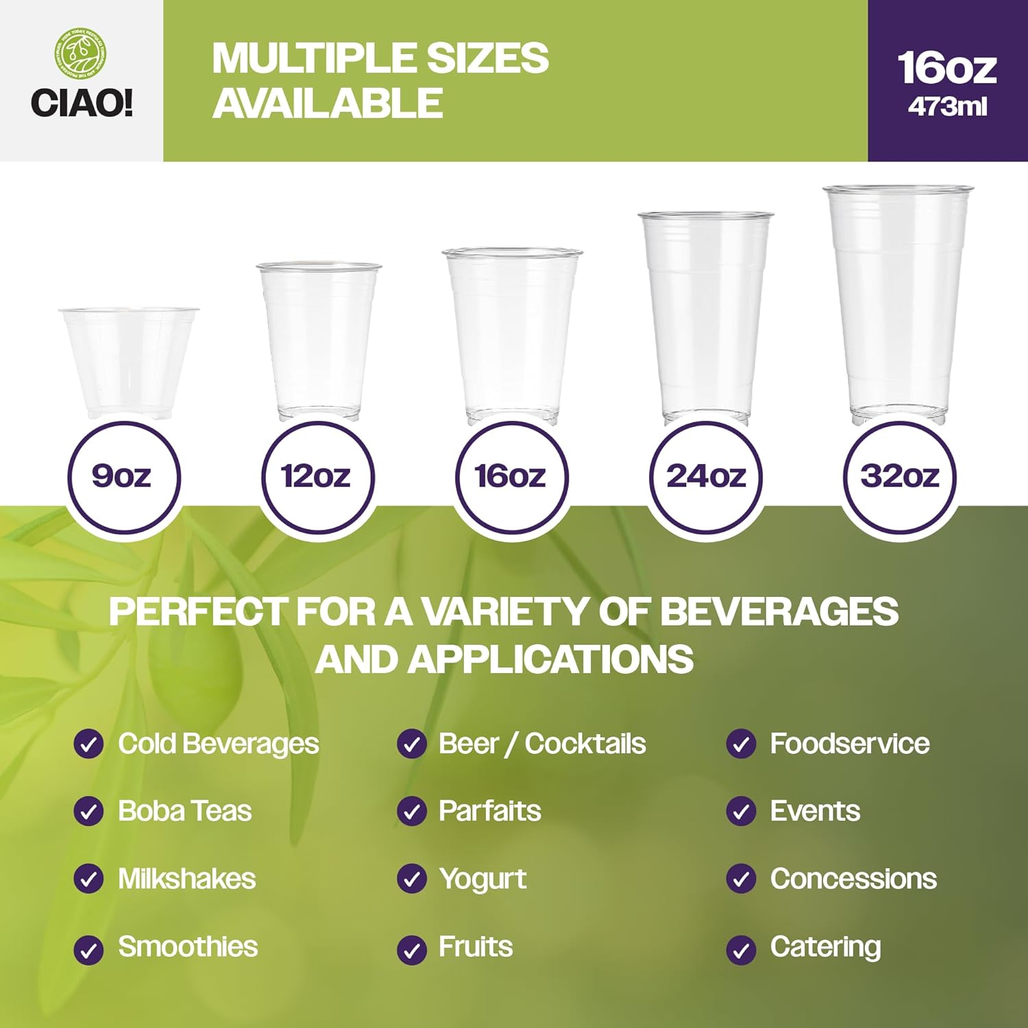 CIAO! 16OZ PET Plastic Cold Drink Cup, Great for Smoothies, Iced Coffee and Cold Drinks, 98mm (Case of 1,000)