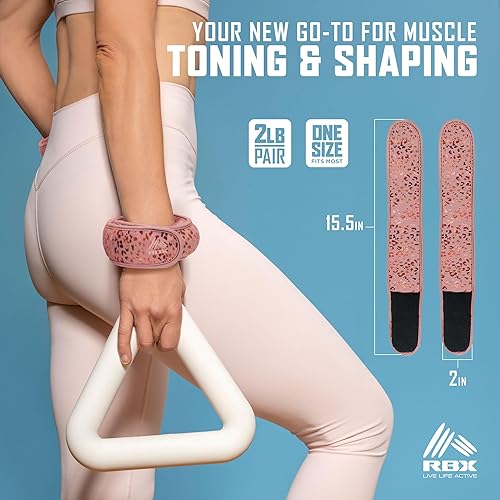 Miniatura 2 de RBX Juego de pesas para muñeca y tobillo (2 libras1 libra cada uno), ajuste cómodo ajustable para entrenamiento y tonificación