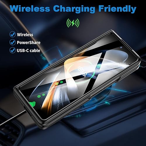 Miniatura 8 de Funda para Samsung Z Fold 4 Soporte oculto carga inalámbrica, carcasa delgada de protección de bisagra de cuerpo completo, protector de pantalla