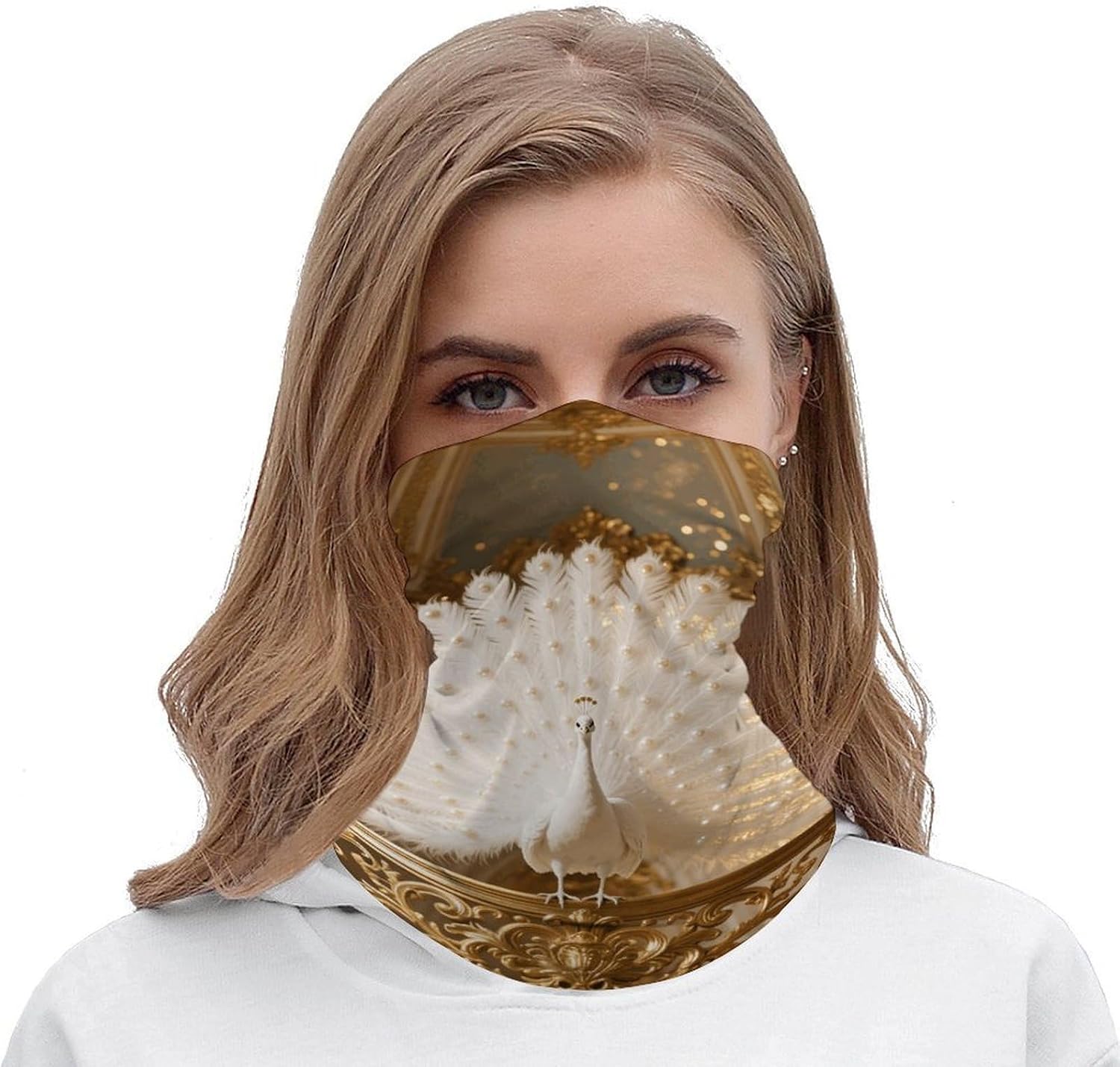 Peacock on Gilded Rail Neck Gaiter Summer UV Face Mask Bandana | Summer UV Protection Cooling Neck Gaiter Balclava Full Face Clothing Neck Gaiter Mask Scarf Sunscreen Breathable Bandana