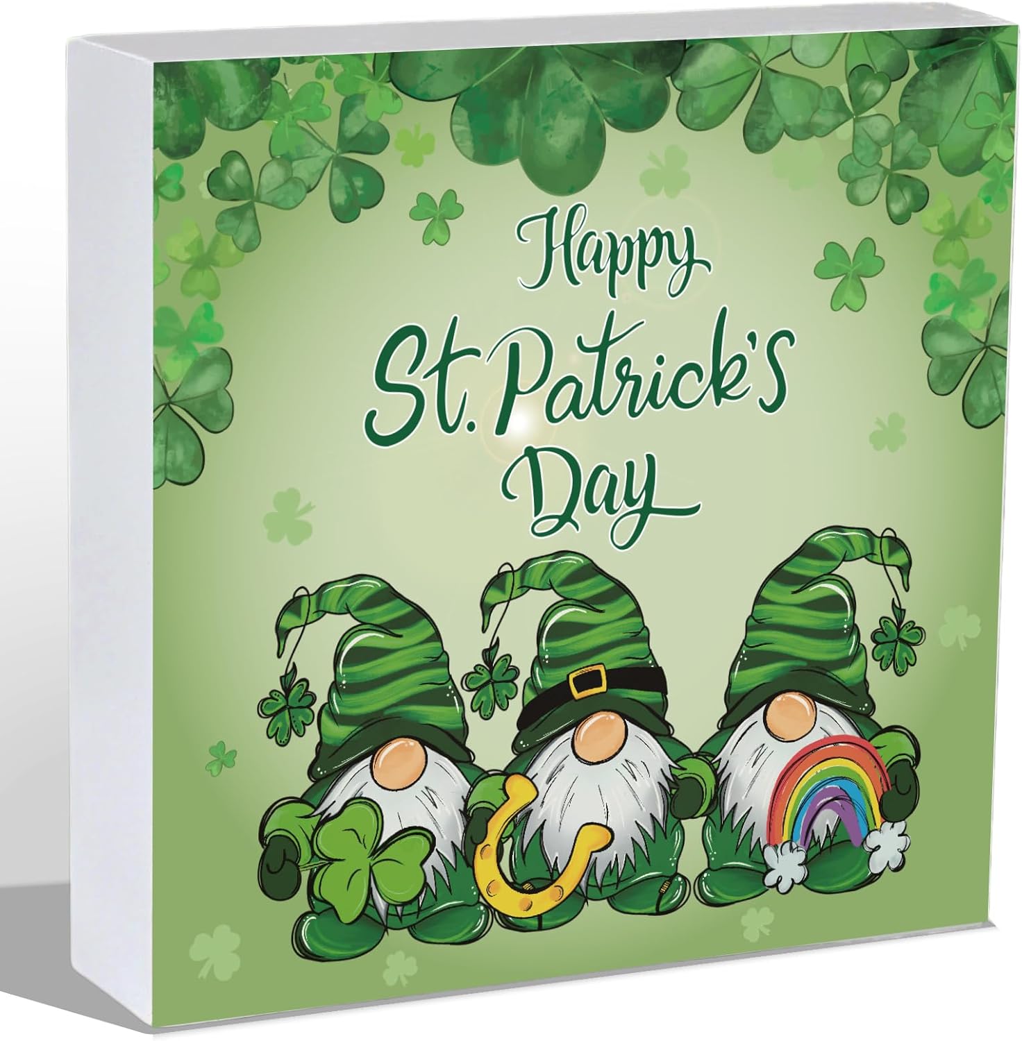 St Patricks Day Decorations St Patricks Day Decor Indoor Table Shamrocks Gnomes Home Room Office Bathroom Wood Box Sign Rustic Wooden Shelf Desk Decor Season Sign House Warming Gifts 5.9 x 5.9 Inch