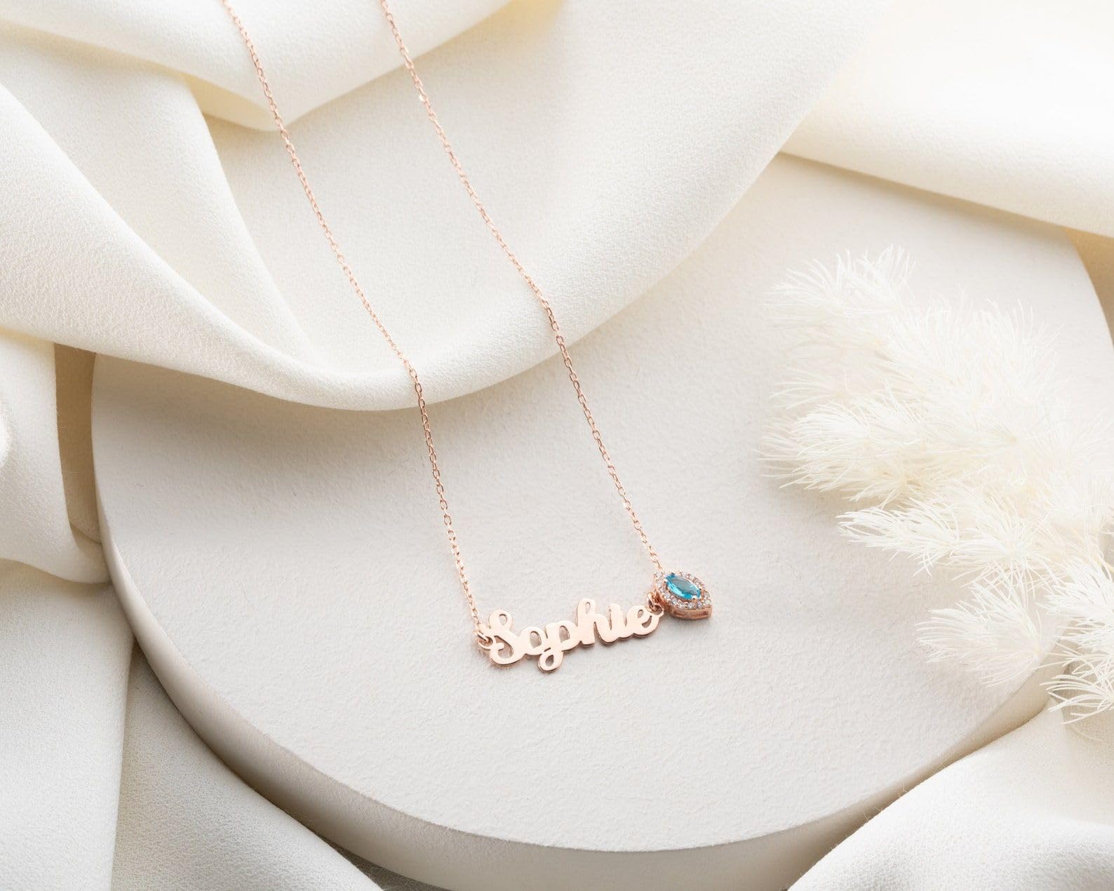Nome e collana con pietra portafortuna personalizzato con nome Festa della Mamma Natale anniversario compleanno, Stile quotidiano