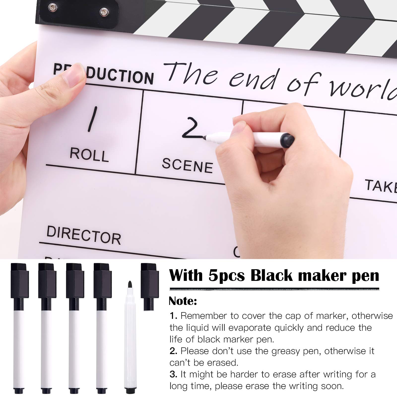 Set Ciak Acrilico Per Registi - 25,4x30,5 Cm Con Pennarelli, Gomma E Chiave Esagonale - Foto 8