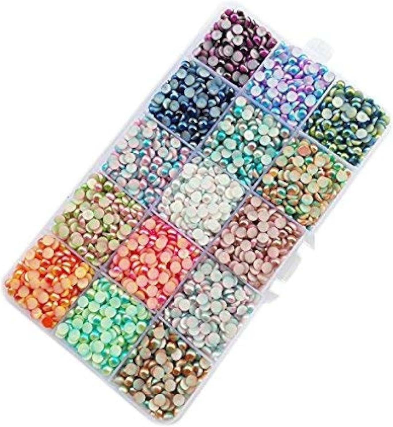 Chenkou Craft 3500pcs Assorted 15 Colors Gradient Color Half Flatback Imitation Pearl Bead 6mm 1/4" Flat Back Gem Scrapbook Craft DIY Beads + Plastic Box