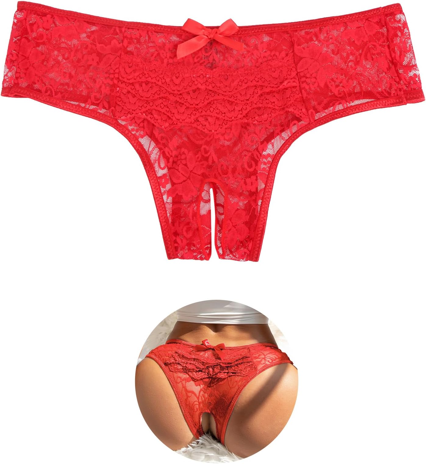Lace Thongs for Women Stretch French Knickers Plus Size Sexy Underwear with Back Bow Hipster Panties Cheeky Low Waist Bikini Briefs UK 10-22