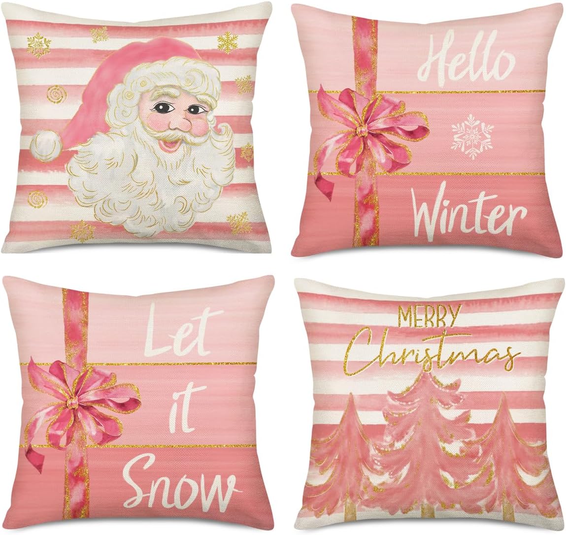 Happy Easter Pillow Covers 20x20 Inch Set of 4 Rabbit Bunny Butterfly Egg Floral Leaves Spring Farmhouse Decoration Throw Pillow Cases Cushion Cover Cotton Linen for Sofa Couch