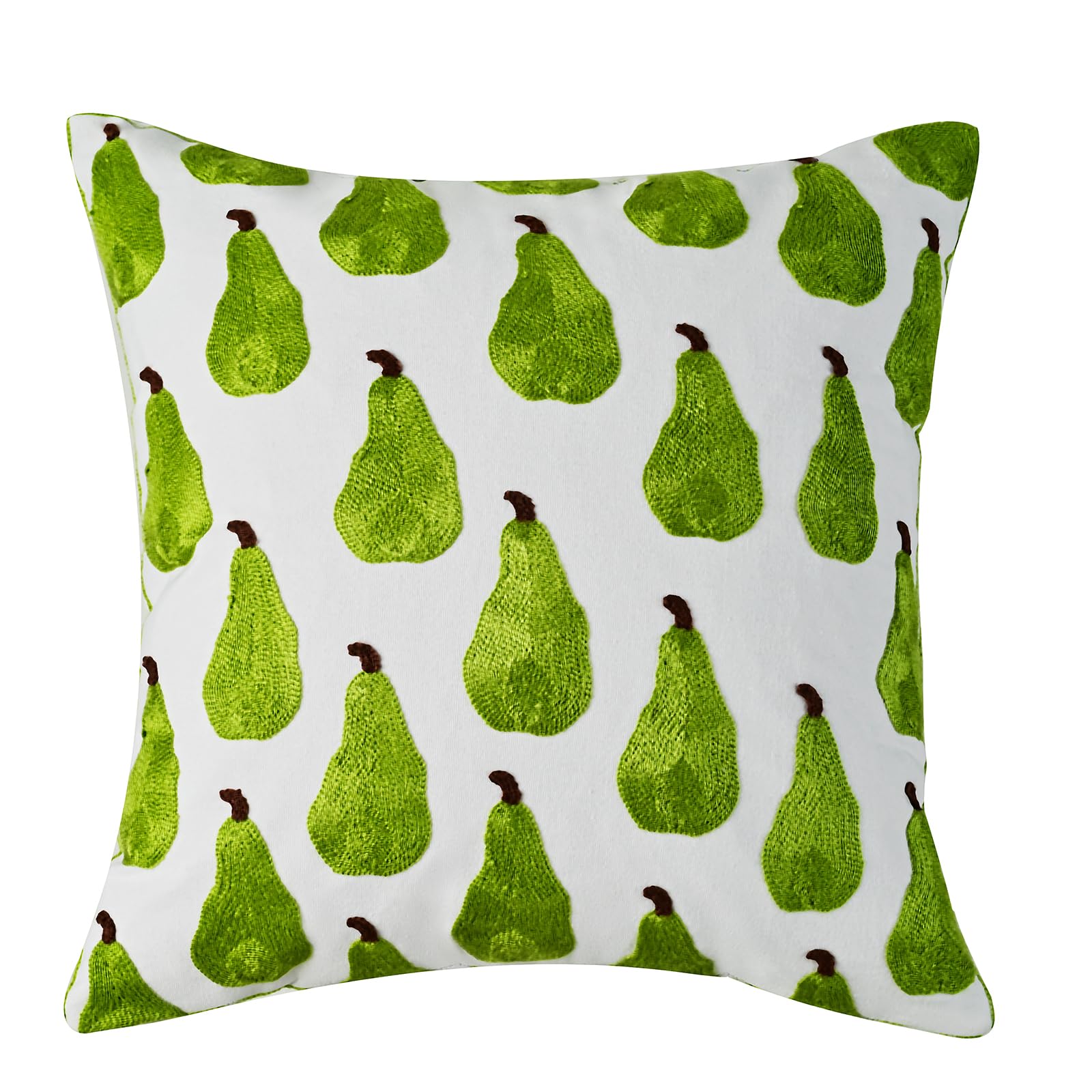 Green Pear Embroidered Throw Pillow Covers, Farmhouse Decorative Accent Pillowcase, Square Floral Cushion Covers, Lumbar Pillow for Sofa Living Room Bedroom Home Decor Art 18 x 18 Inch