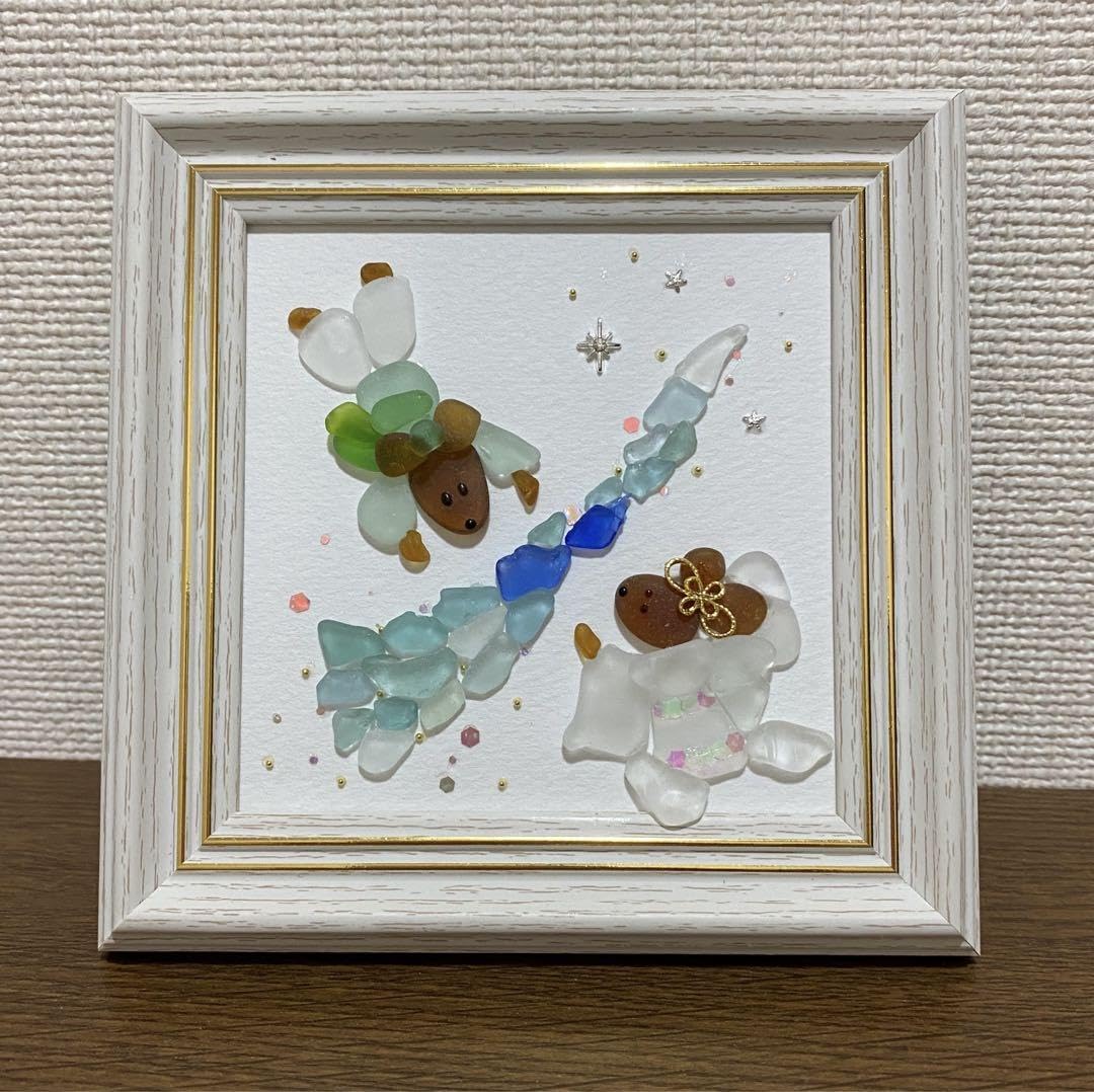 Amazon.co.jp: シーグラスアート 「七夕 ねずみの彦星と織姫 約束の日